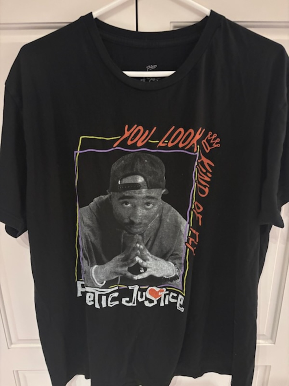 Justice Black Graphic Tee with Multicolor Neon Accents